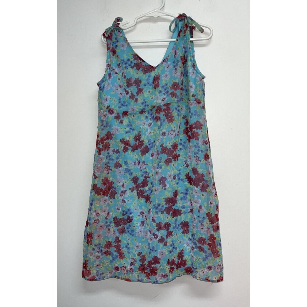 Girls Sleeveless Dress Floral Sheer Spring Summer Easter Size 8 Turquoise Blue